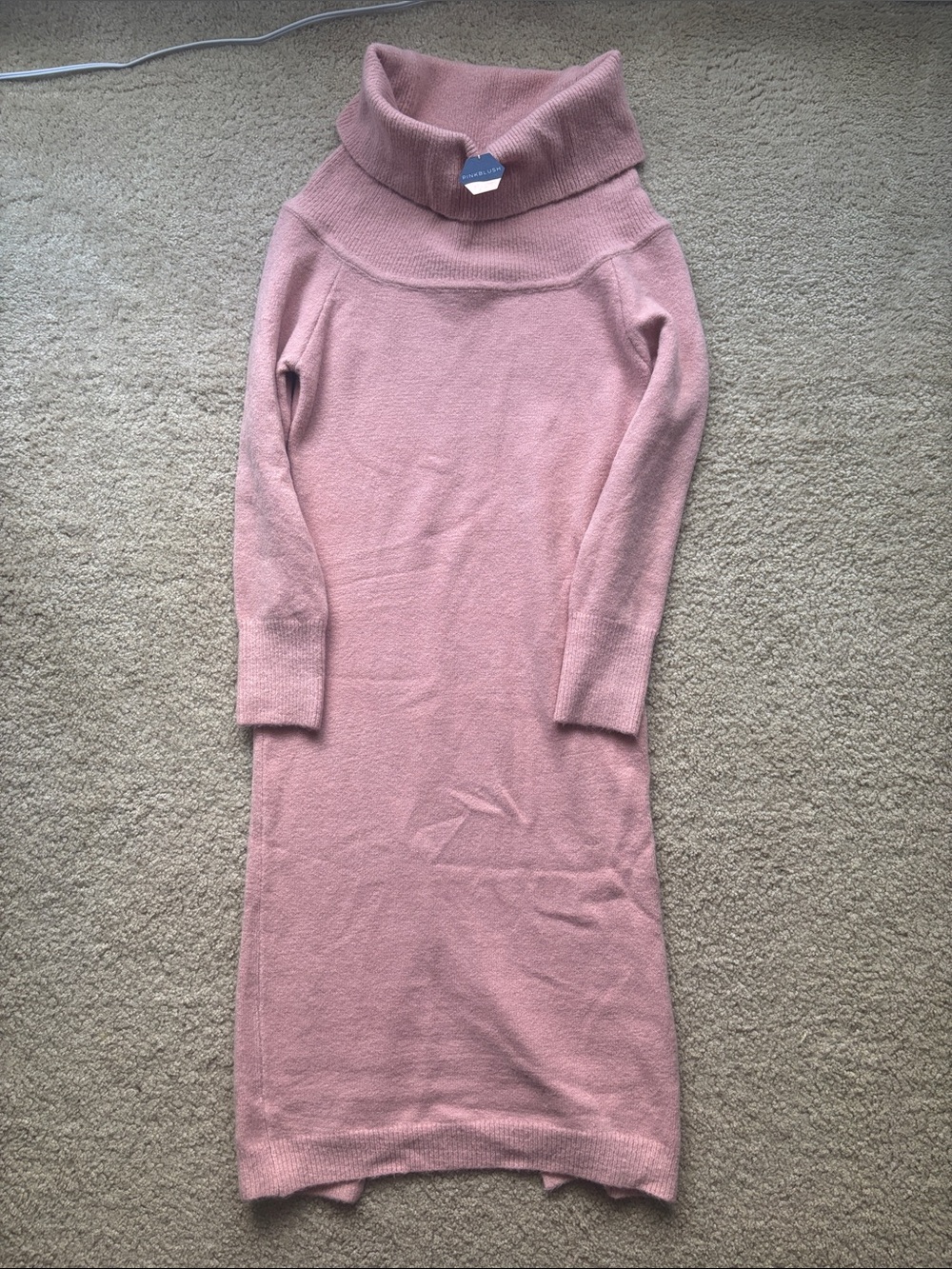 NWT Pinkblush Dusty Rose Knit Midi Turtleneck Dress